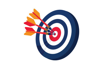 Illustration of a target with three arrows hitting the bullseye, symbolizing accuracy, success, and achieving goals, a vibrant and dynamic design