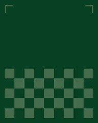 Green background with checkerboard pattern and corner markers, simple design