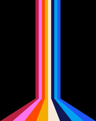 Retro style vertical stripes with vibrant colors on a black background