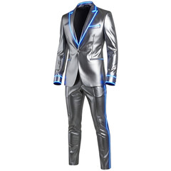 Silver metallic suit with blue neon accents isolated on transparent background