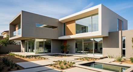 Contemporary Residential Architecture Featuring Clean Lines and Neutral Tones in Bright Daylight