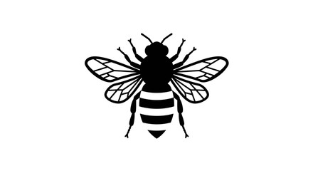 Fototapeta premium Detailed silhouette of a honey bee with striped abdomen and intricate wings Flat design vector illustration white background.