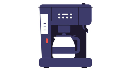 Modern dark blue coffee maker with carafe and digital display for home kitchen use Flat design vector illustration white background.