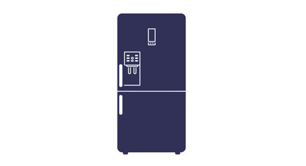 Sleek dark blue refrigerator with ice dispenser and modern design perfect for any kitchen Flat design vector illustration white background.