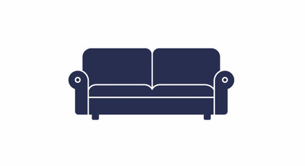 Stylish deep blue two-seater sofa front view modern furniture design comfort Flat design vector illustration white background.