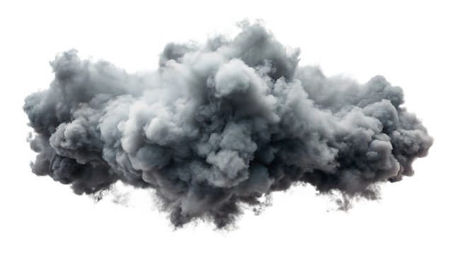 Dense cloud of smoke isolated on transparent background, a dramatic and ominous formation with swirling tendrils and a sense of impending intensity