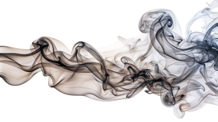 Dramatic smoke swirls isolated on transparent background create a dynamic abstract composition with intricate patterns and captivating visual texture