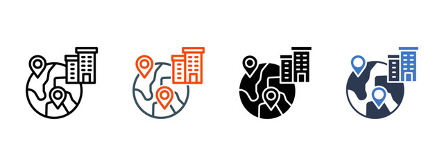 Multinational Corporation multiple icon style vector illustration