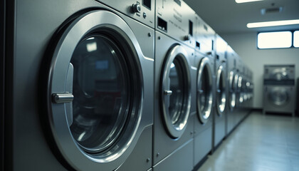 Modern Commercial Laundry Room with Front-Loading Washing Machines