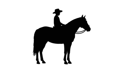 Silhouette of a cowboy riding a horse in profile on a for western themes Flat design vector illustration white background.