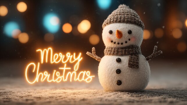 Festive snowman with cheerful message in cozy winter setting