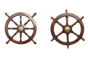 Obraz premium Classic Ship Steering Wheel Helm Isolated on Transparent Background. Wooden Nautical Ship Wheel Isolated PNG Cutout.