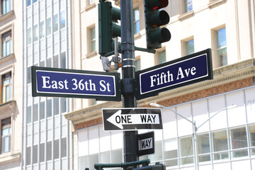 Obraz premium Street names intersection East 36th Street Fifth New York City USA