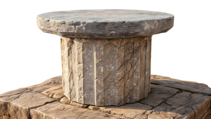 Ancient stone column capital and base on rough stone blocks image