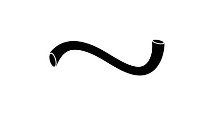Abstract black curved hose or pipe segment with shiny metal ends on a white backdrop Flat design vector illustration white background.