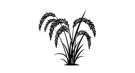 Obraz premium Silhouette of rice plant with grain stalks and leaves artistic rendering Flat design vector illustration white background.