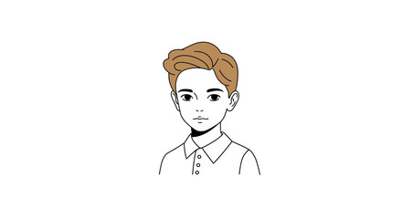 Sketch of a young person with stylized brown hair wearing a collared shirt Flat design vector illustration white background.