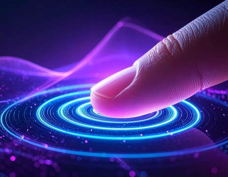 Finger touching glowing screen unlocking digital interface - Powered by Adobe