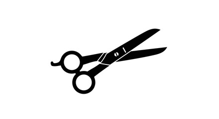 Open black barber scissors with sharp blades for hair cutting and styling Flat design vector illustration white background.