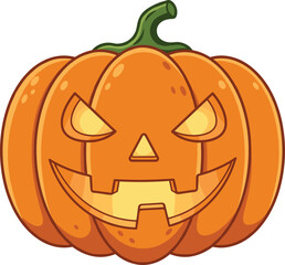 Spooky Halloween carved pumpkin jack o lantern illustration with scary glowing face design for festive decoration