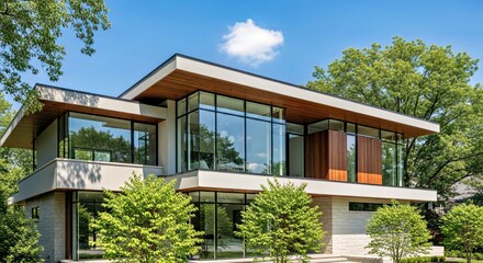Fototapeta premium Contemporary Residential Architecture Featuring Clean Lines and Neutral Tones in Bright Daylight