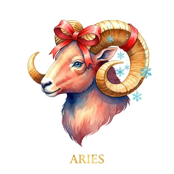Watercolor Aries zodiac sign with elegant golden ram design