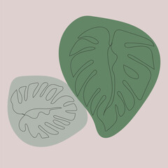 Two abstract organic shapes in muted green and light green with delicate leaf vein patterns