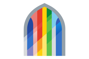 a cathedral window with light beams forming rainbo