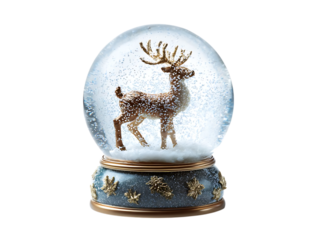 Snow globe with deer isolated on transparent background for christmas decoration
