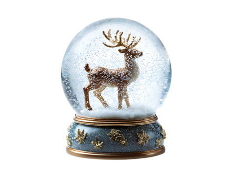 Snow globe with deer isolated on transparent background for christmas decoration