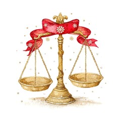 Festive Libra zodiac illustration with ribbon and golden details