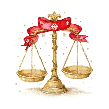 Festive Libra zodiac illustration with ribbon and golden details