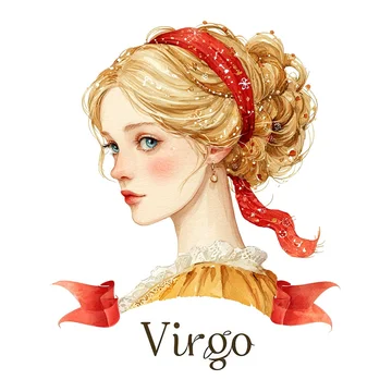 Watercolor Virgo zodiac sign with delicate maiden in pastel tones