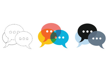 Vector art of speech bubble in three different styles outline, color and glyph vector illustration of communication and message chat and conversation icon set