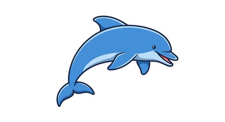 Fototapeta premium Cartoon dolphin jumping upwards in isolated white background