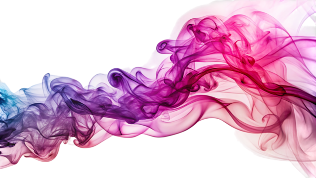 Colorful smoke art isolated on transparent background, a vibrant and abstract representation of creativity, imagination, and ethereal beauty