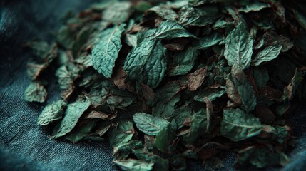 Macro Shot of Dried Mint Leaves &ndash; Herbal Texture Background for Natural Wellness