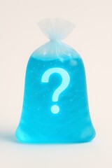 Blue Liquid in Plastic Bag with a Glowing Question Mark