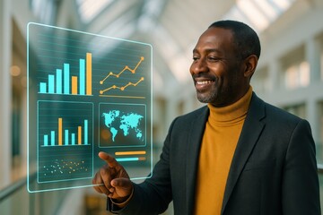 Analyzing business data trends modern office digital interaction bright environment close-up view professional insights