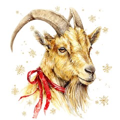 Watercolor Capricorn sign with elegant goat in pastel tones