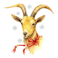 Capricorn zodiac sign goat in delicate watercolor holiday style