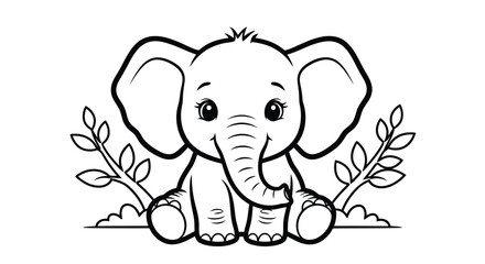 Adorable baby elephant sitting, perfect for coloring pages