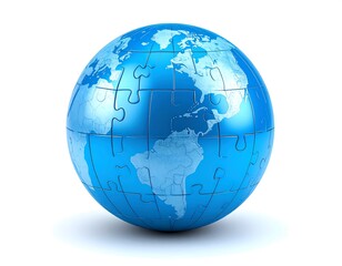 Blue puzzle globe on white