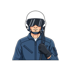 Illustration of a pilot wearing a helmet and flight suit.