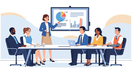 Diverse team collaborating during a data-driven presentation in a modern office setting