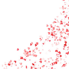 Colorful heart shapes scattered on white background for decoration  