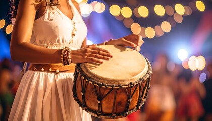 Playing Drum at a Festive Gathering