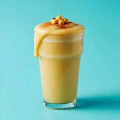 boza traditional Turkish drink beverage in a glass, Ancient Fermented Millet Drink with cinnamon and roasted chickpeas called Leblebi