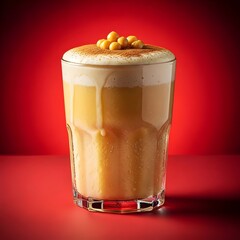 boza traditional Turkish drink in a glass, Ancient Fermented Millet Drink with cinnamon and roasted chickpeas called Leblebi