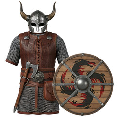 Viking warrior bust with axe and shield isolated on transparent background